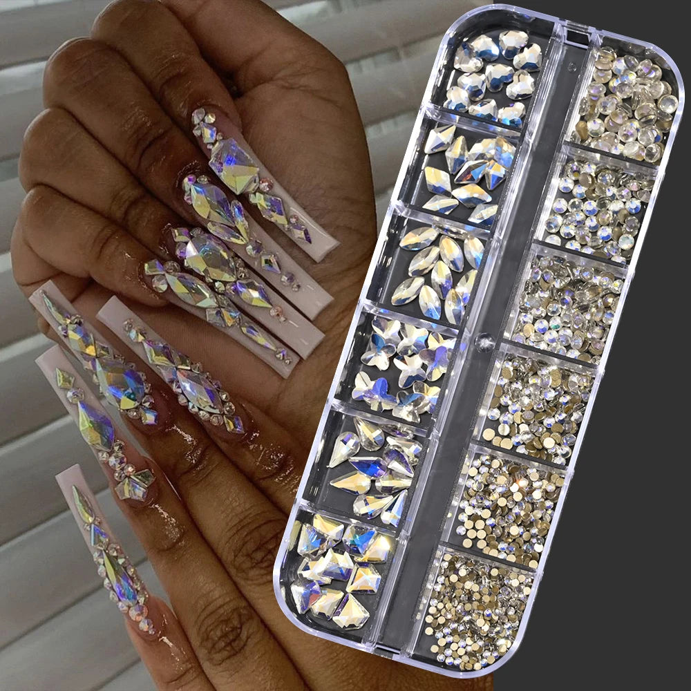 Crystal AB Rhinestone Nail Art Kit 12 Grid