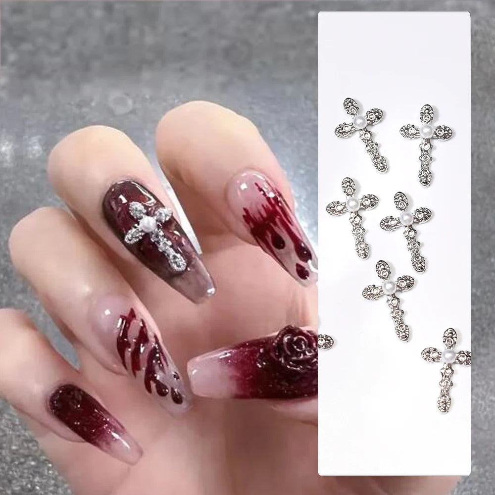10Pcs Punk Cross With Rhinestones Nails Decoration Luxury Retro Gothic Designer Nail Charms Classic Cross nail parts Manicure*