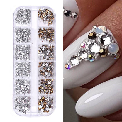 Crystal AB Rhinestone Nail Art Kit 12 Grid