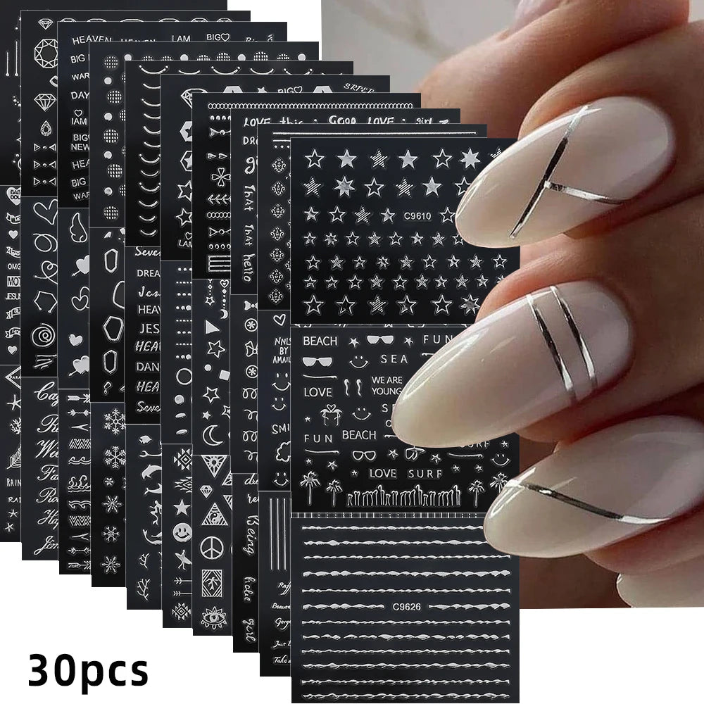30pcs Black Line Nail Stickers 3D Irregular Line Geometric Pattern Nail Sticker Mysterious Sexy DIY Gothic Style Nail Stickers