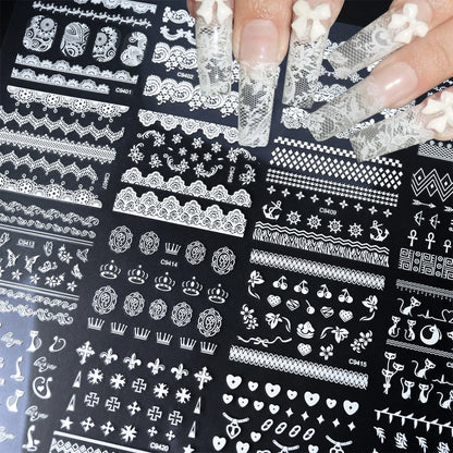 White Lace Nail Sticker 30pcs/Set Romantic Lace Cherry Love Nail Art Stickers For Wedding Bride Elegant Nail Decoration 6.3*5.3