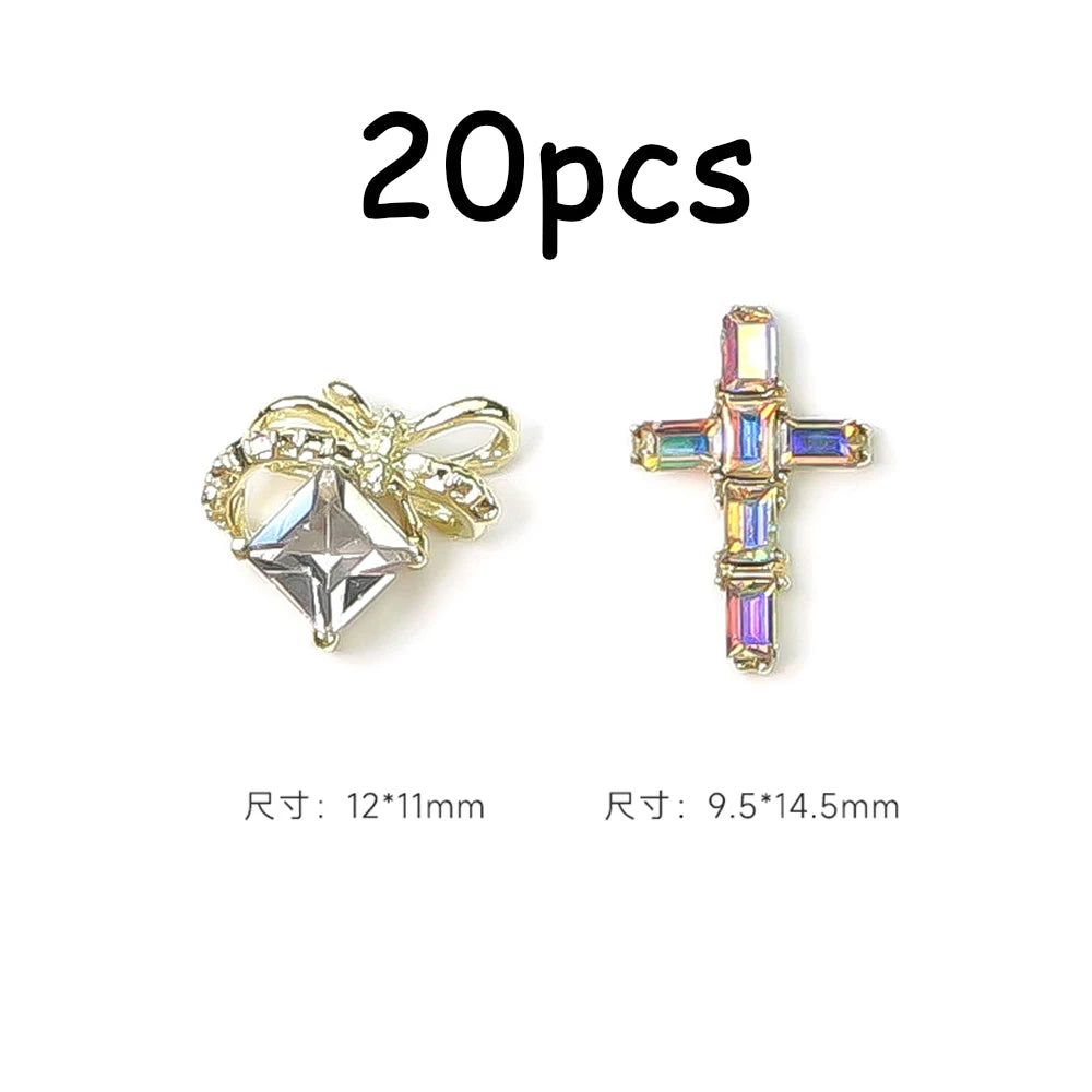 30/20/10PC Pink Ribbon Resin Bow Parts Nail Charms Mix-Style Bow Rhinestone Jewelry 8-12mm Y2K Accessory for DIY Manicure Decora
