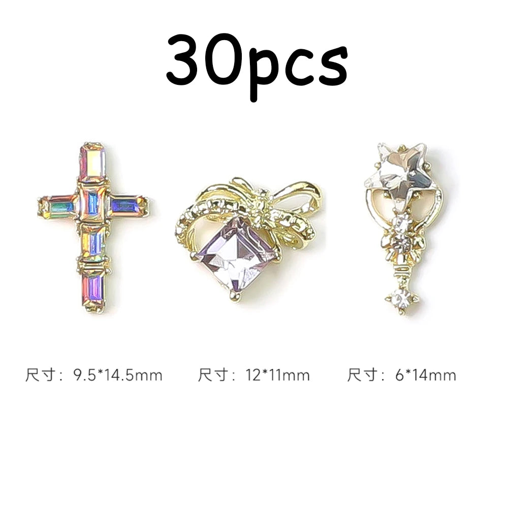 30/20/10PC Pink Ribbon Resin Bow Parts Nail Charms Mix-Style Bow Rhinestone Jewelry 8-12mm Y2K Accessory for DIY Manicure Decora