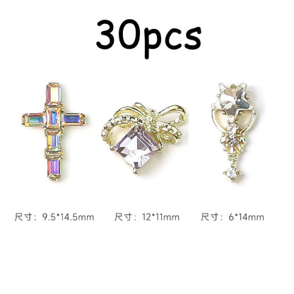 30/20/10PC Pink Ribbon Resin Bow Parts Nail Charms Mix-Style Bow Rhinestone Jewelry 8-12mm Y2K Accessory for DIY Manicure Decora