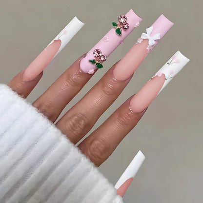 Leopard Cherry Rhinestone Press-On Nails