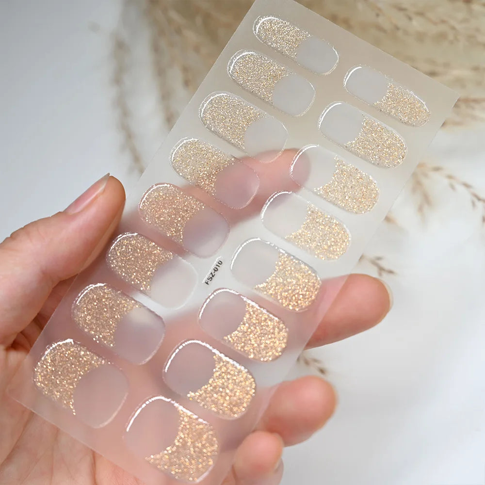 Semi Cured Wraps Fast Gel Nail Sticker Soild Nail Gel Wraps Adhesive Full Cover Gel Nail Decal UV Lamp Cured Manicure Decoration
