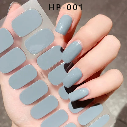 16pcs French White/Black Glitter Semi-cured Gel Nail Stickers Long-acting Waterproof LED Lamp UV Gel Slider DIY Manicure Decor