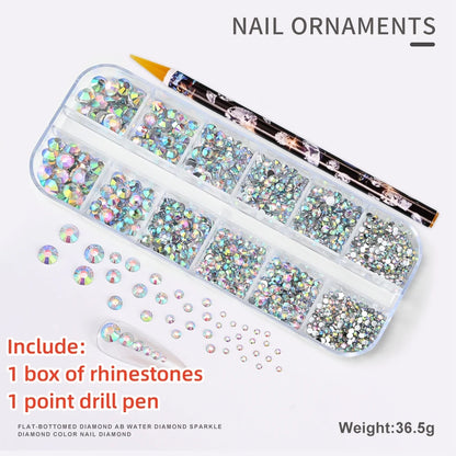 Crystal AB Rhinestone Nail Art Kit 12 Grid