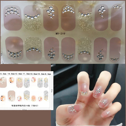 59 Style of Nail Stickers 1Sheet Rhinestones Fashion Nail Wraps Self Adhesive Manicure Decoracion DIY Full Cover Nail Sticker#5-