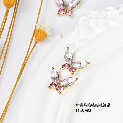 Pink Butterfly Zircon Nail Charms 10pc
