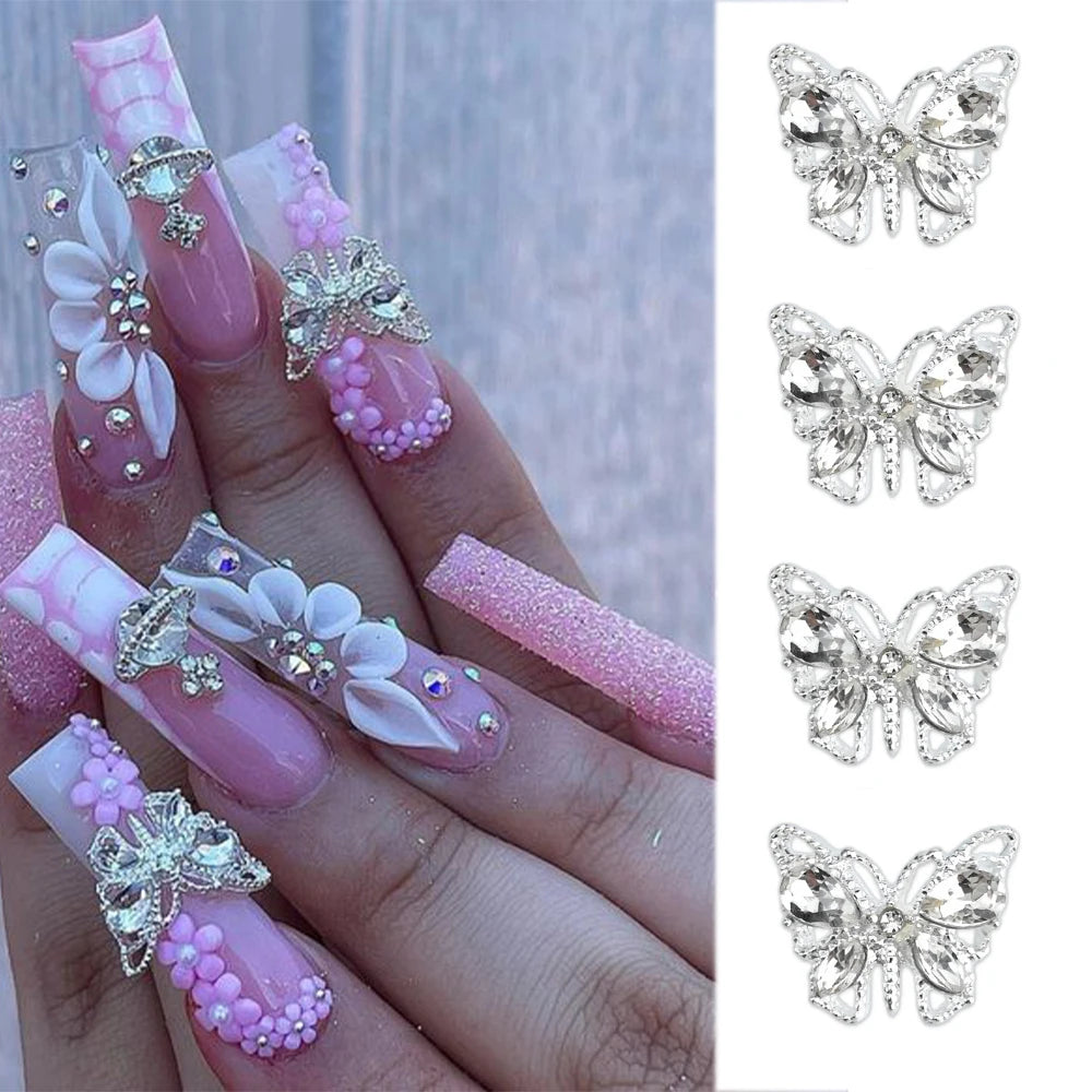 Pink Butterfly Zircon Nail Charms 10pc