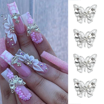 Pink Butterfly Zircon Nail Charms 10pc