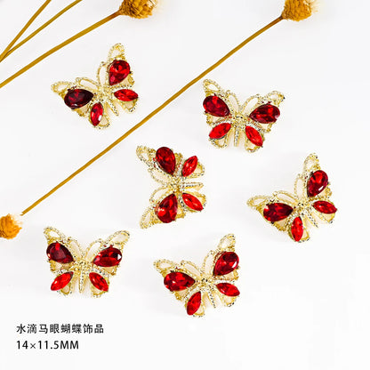 Pink Butterfly Zircon Nail Charms 10pc