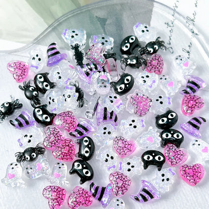 Cartoon Spider Cat Ghost Nail Charms 30pc
