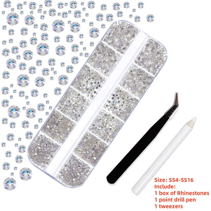 Crystal AB Rhinestone Nail Art Kit 12 Grid
