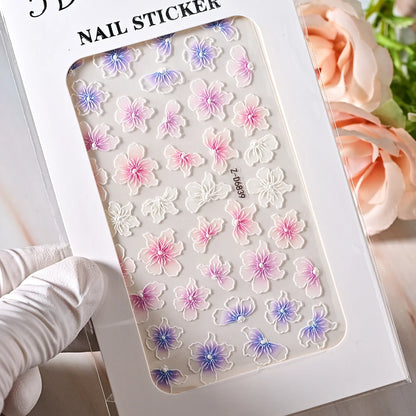 1pc 5D Embossed Flowers leaves Design Nail Art Stickers,Nails Art Decals Self Adhesive Nail Sticker Supplies for Women and Girls