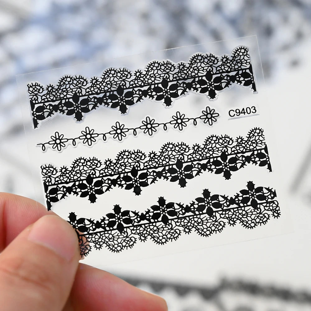 30pcs/Set Black Lace Nail Stickers Sexy Kitten Penguin Cute Animals Nail Art Stickers 6.3*5.3 Cm DIY Wedding Nail Decoration