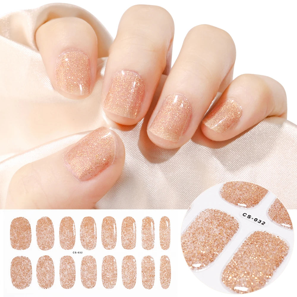 Semi Cured Wraps Fast Gel Nail Sticker Soild Nail Gel Wraps Adhesive Full Cover Gel Nail Decal UV Lamp Cured Manicure Decoration