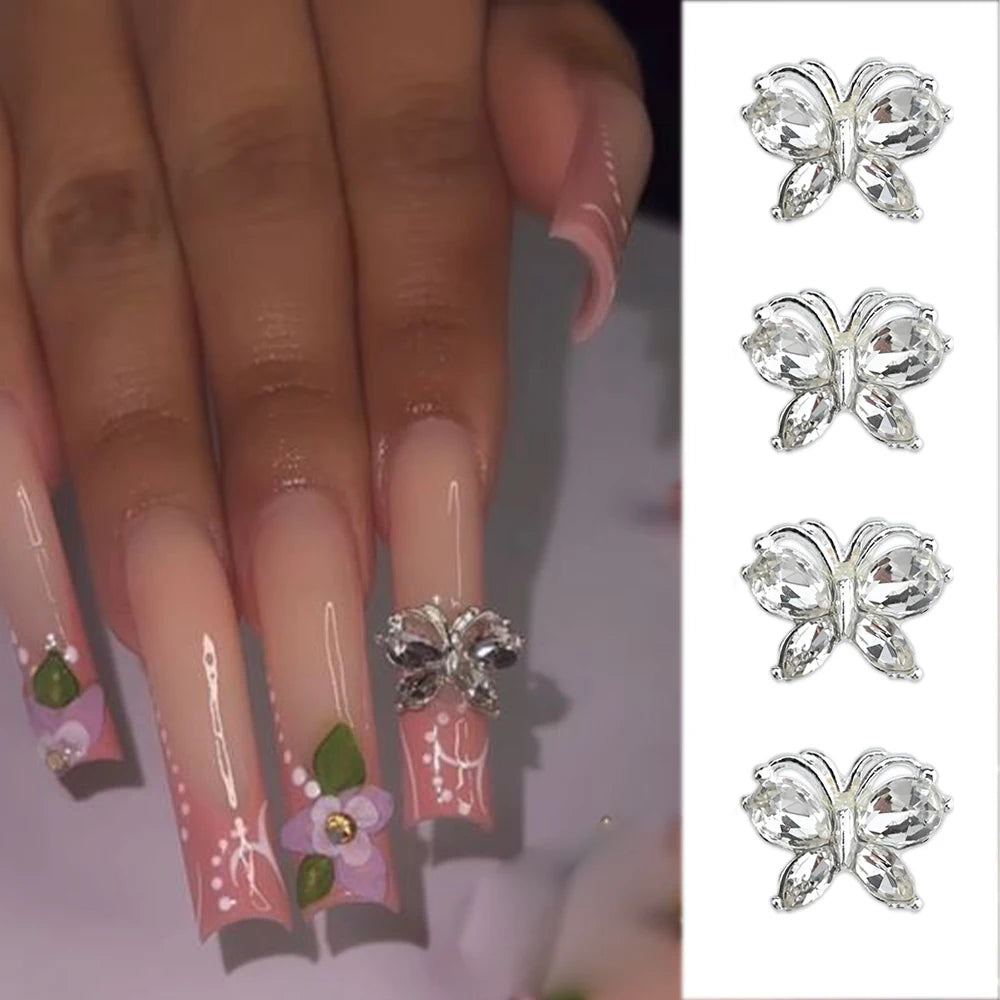 Pink Butterfly Zircon Nail Charms 10pc