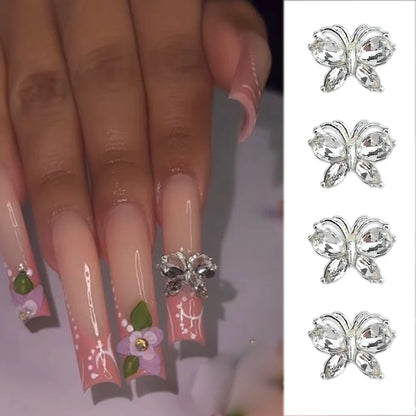 Pink Butterfly Zircon Nail Charms 10pc