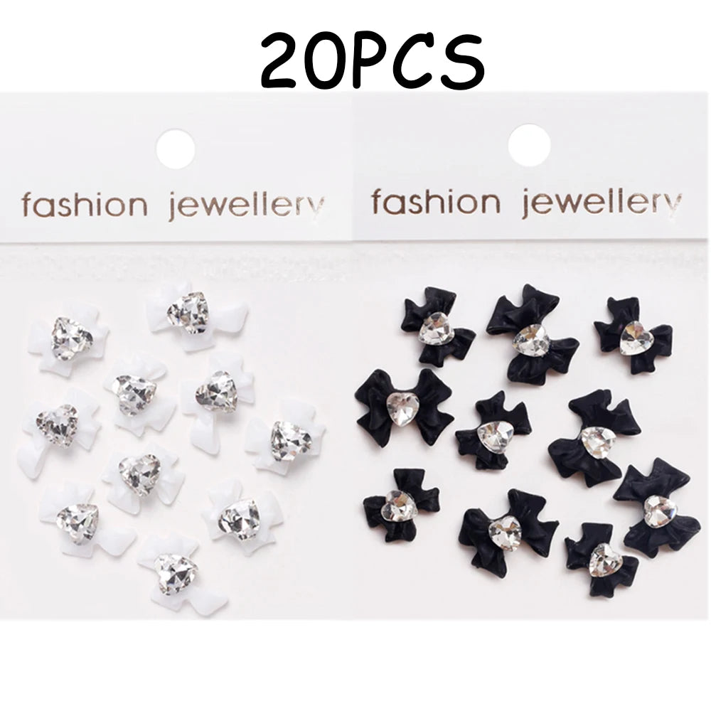30/20/10PC Pink Ribbon Resin Bow Parts Nail Charms Mix-Style Bow Rhinestone Jewelry 8-12mm Y2K Accessory for DIY Manicure Decora