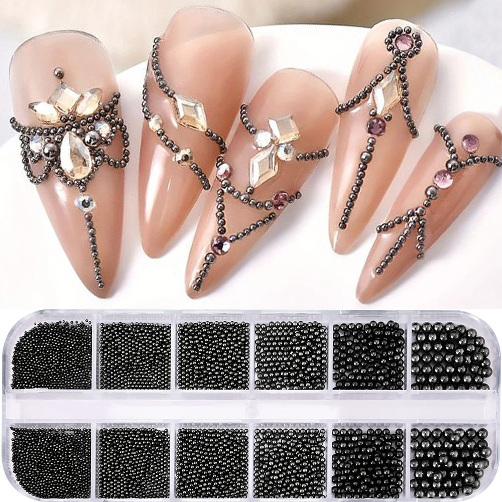 Gold Silver Pearl Caviar Nail Rhinestones