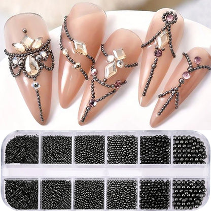 Gold Silver Pearl Caviar Nail Rhinestones