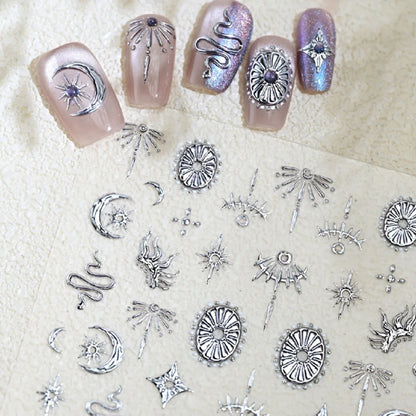 Gold Silver Snake Stars Nail Stickers for Nail Decoation Decals 5D Self-Adhesive Bronzing Stars Moon Totem DIY Supplies 2030