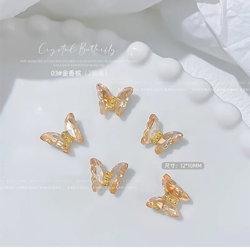 Pink Butterfly Zircon Nail Charms 10pc