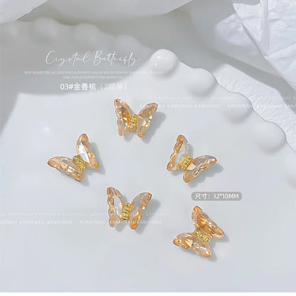 Pink Butterfly Zircon Nail Charms 10pc