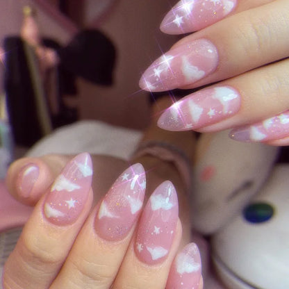 Rose Pink Glitter Almond Nails