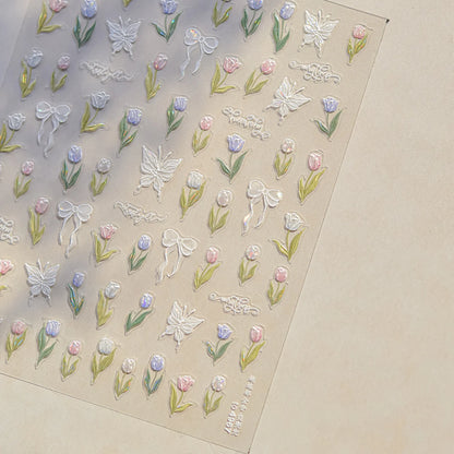 Colorful Floral Nail Art Sticker Summer Garden Motifs Juicy Flower Petals Dimensional Botanical Patterns Adhesive Manicure Decal