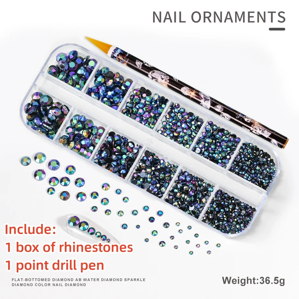 Crystal AB Rhinestone Nail Art Kit 12 Grid