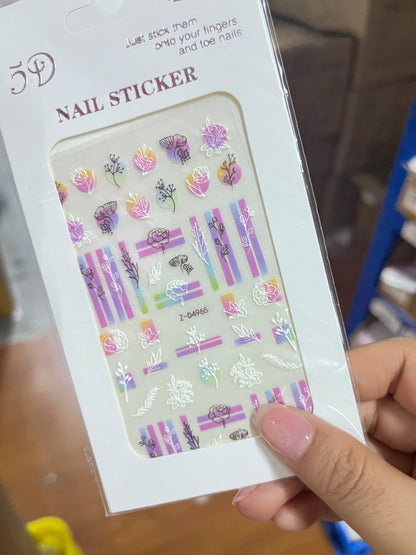1pc 5D Embossed Flowers leaves Design Nail Art Stickers,Nails Art Decals Self Adhesive Nail Sticker Supplies for Women and Girls