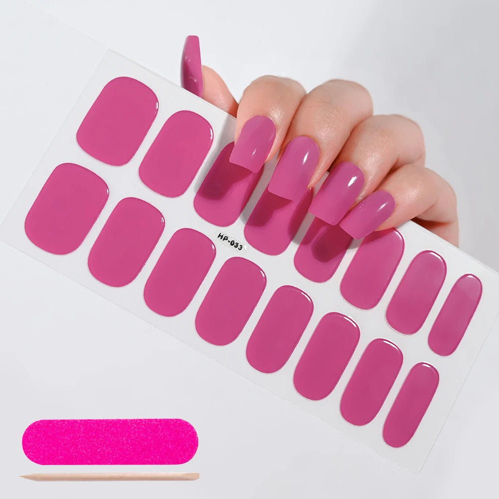 16Tips Semi-cured Gel Nail Stickers Red/Wine Red Nails Gel slider UV lamp Cured Extended Nails DIY Women Nails Decal Decor Gifts