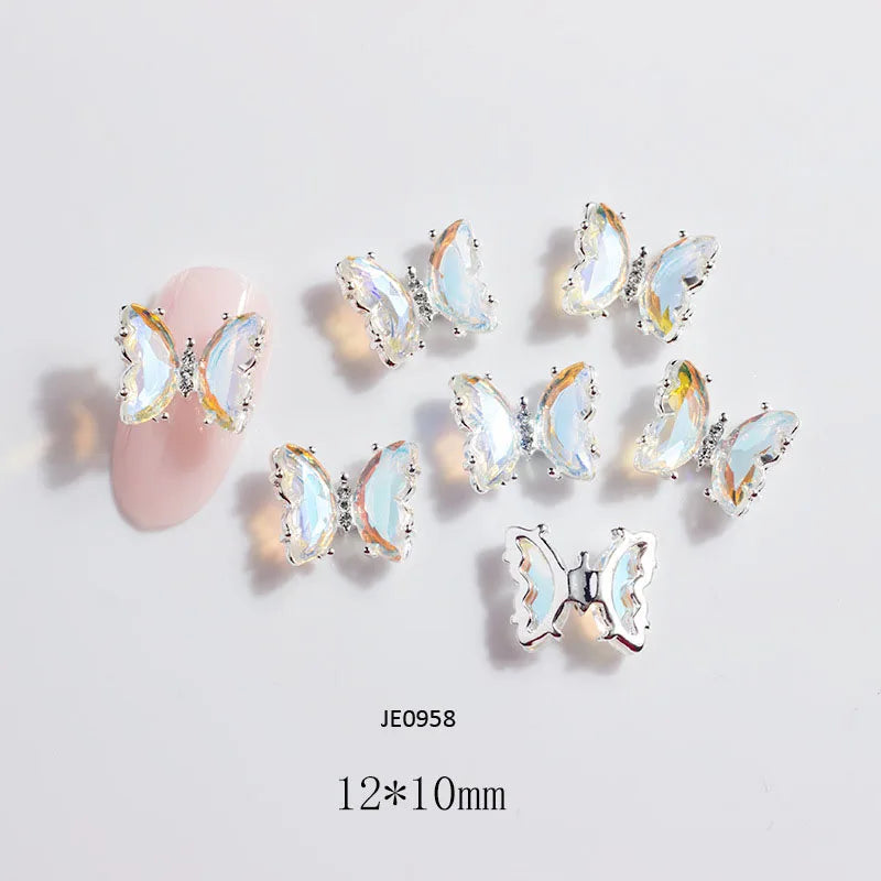 Pink Butterfly Zircon Nail Charms 10pc
