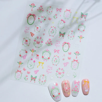 5D Hibiscus Flower Nail Embossed Sticker Lace Flower White Pink Petal Floral Self Adhesive Nail Art Slider DIY Elegant Romantic
