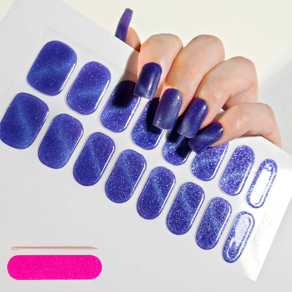 Semi Cured Wraps Fast Gel Nail Sticker Soild Nail Gel Wraps Adhesive Full Cover Gel Nail Decal UV Lamp Cured Manicure Decoration