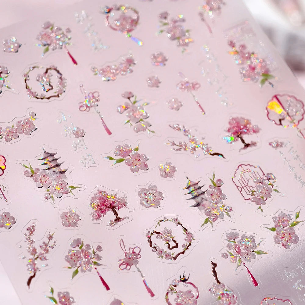 Colorful Floral Nail Art Sticker Summer Garden Motifs Juicy Flower Petals Dimensional Botanical Patterns Adhesive Manicure Decal