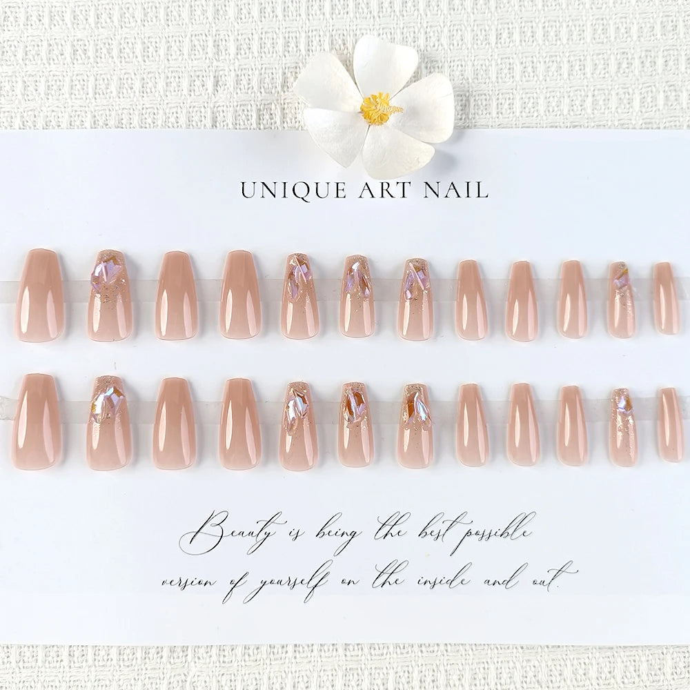 Pink Rhinestone Coffin Press-On Nails
