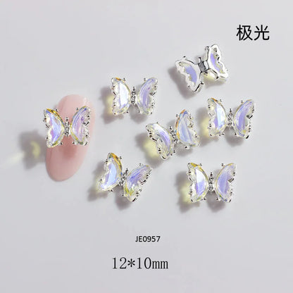 Pink Butterfly Zircon Nail Charms 10pc