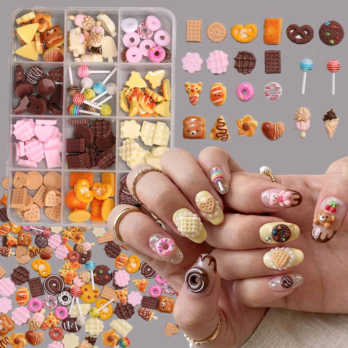 Sweet Dessert Nail Charms Box 12 Grids