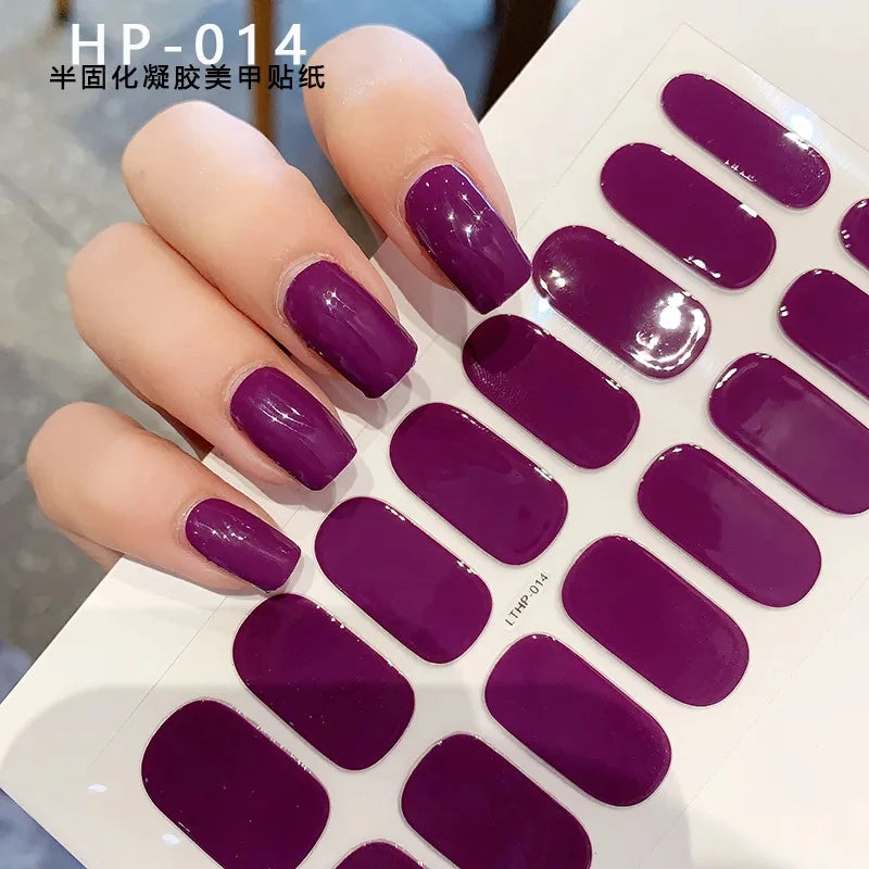16Tips Glitter Semi-Cured Gel UV Sticker 3D French Gradient Shiny Glitter Powder UV Gel Sticker Full Cover UV Lamp Glitter Decal