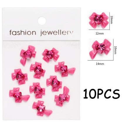 30/20/10PC Pink Ribbon Resin Bow Parts Nail Charms Mix-Style Bow Rhinestone Jewelry 8-12mm Y2K Accessory for DIY Manicure Decora