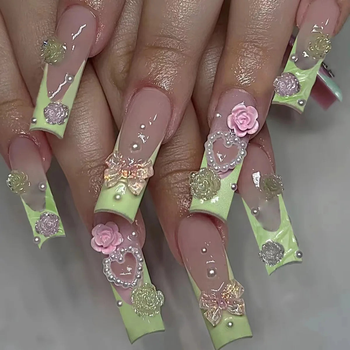 Leopard Cherry Rhinestone Press-On Nails