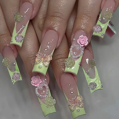 Leopard Cherry Rhinestone Press-On Nails