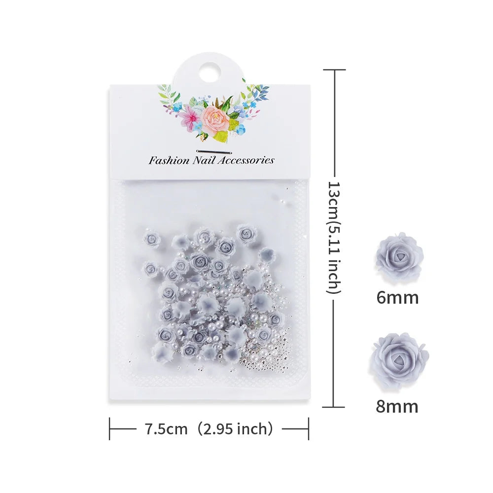 Pink Rose Resin Flower Nail Charms 30pc