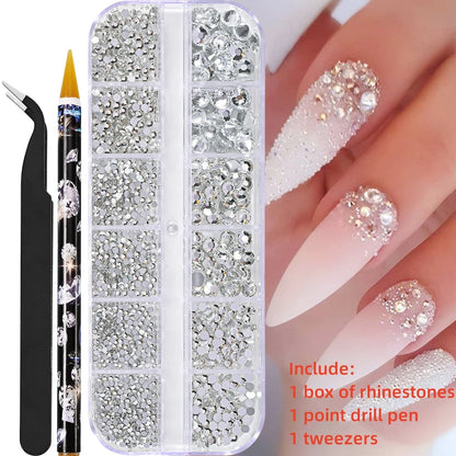 Crystal AB Rhinestone Nail Art Kit 12 Grid