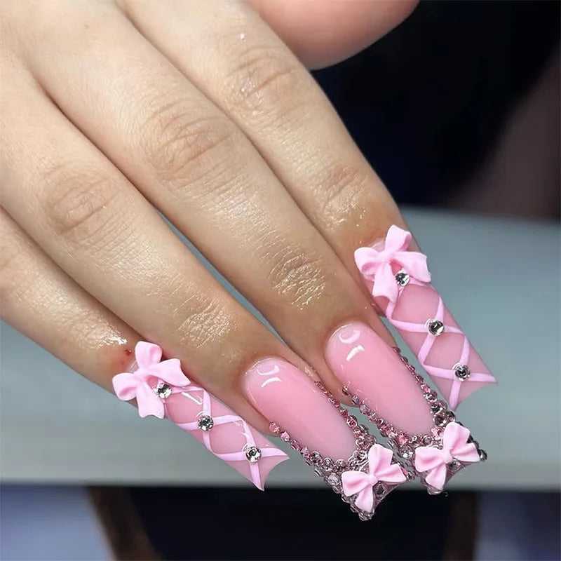 Leopard Cherry Rhinestone Press-On Nails