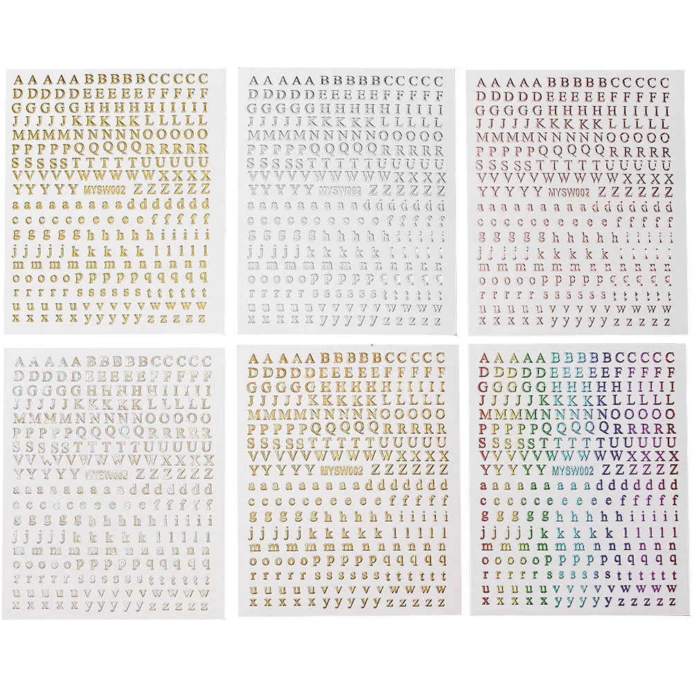 12Sheets 26-Bit Letters Nail Art Sticker Set Self-Adhesive Capital/Lower Case English Alphabet Nail Slider 3D Manicure Decal Kit
